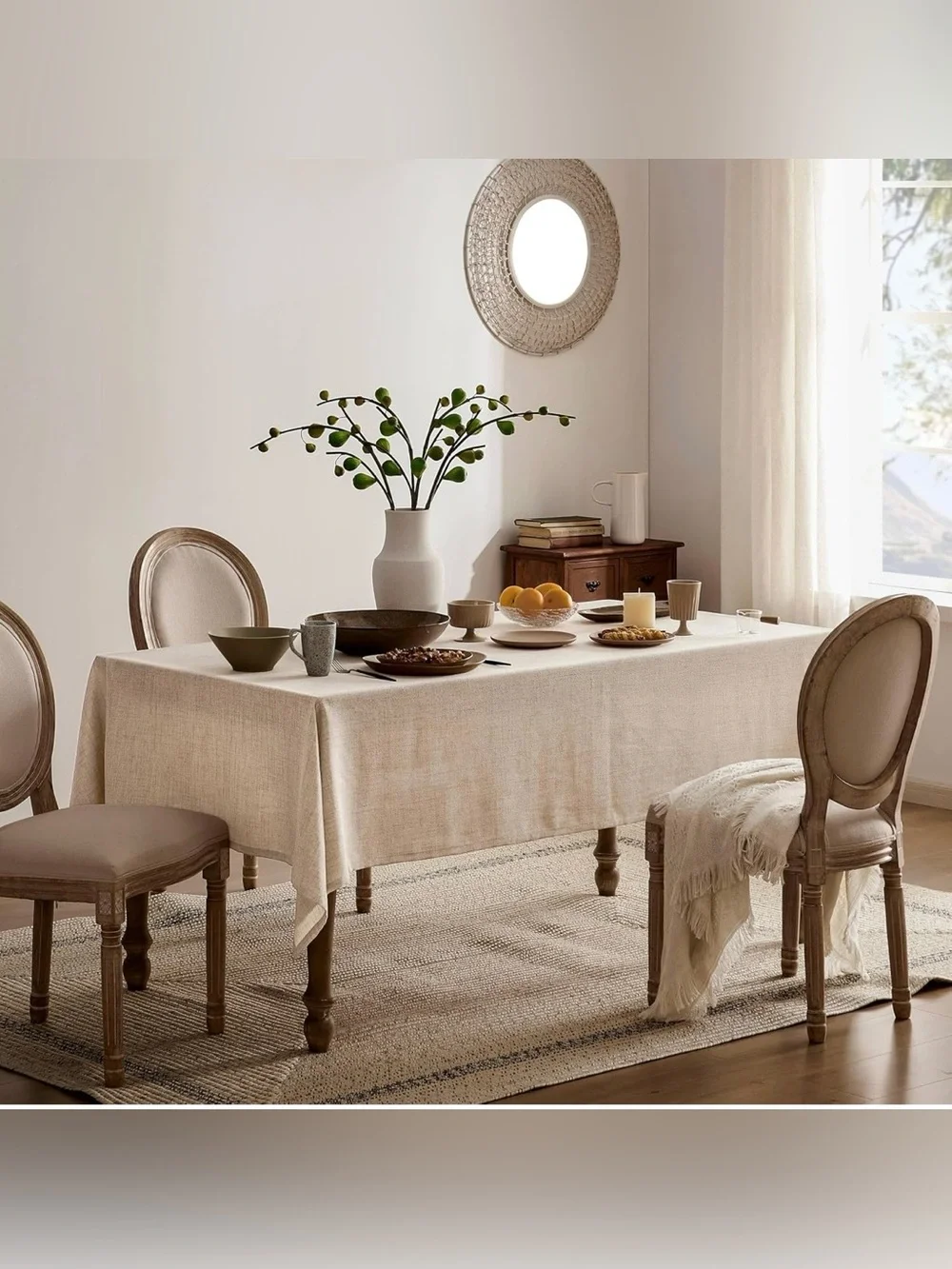 Farmhouse Linen Rectangular Tablecloth, Natural 60x104 Inch